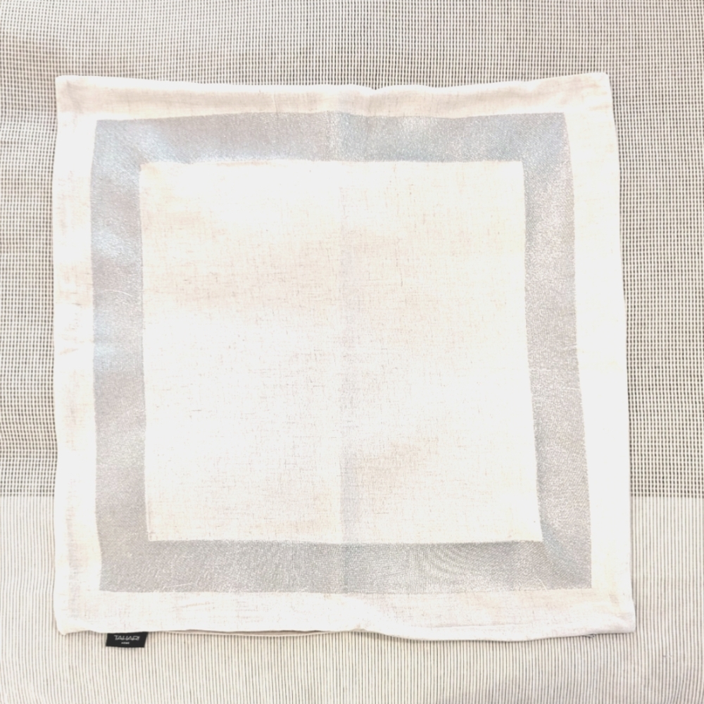 Tahari Home Linen-Blend Euro Shams – Beige with Silver Embroidery – Set of 2